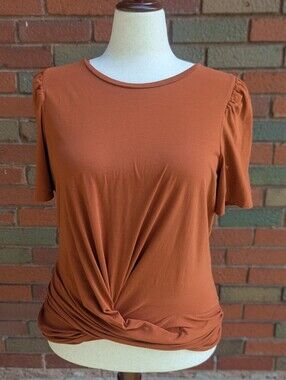 Express 1X Rust Twist Front Puff Sleeve Top | Plus Size